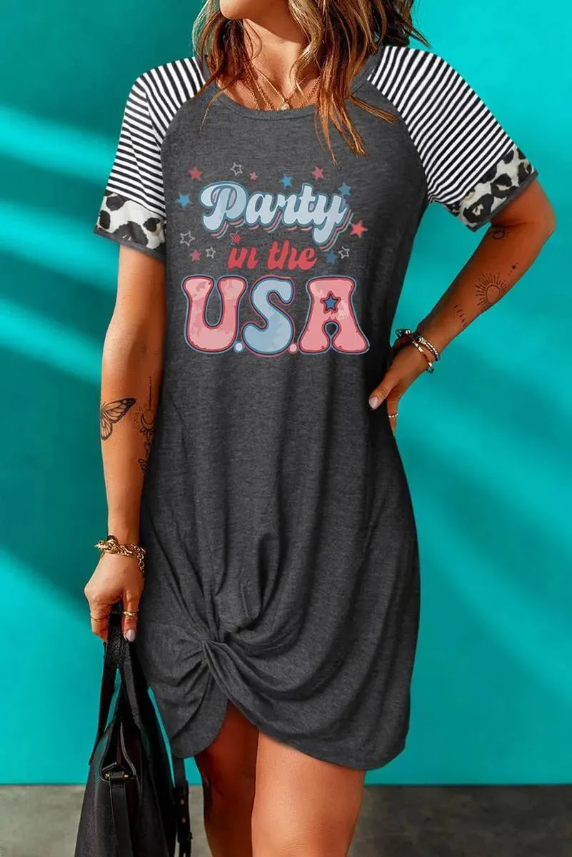 Get Ready to Party in the USA with Our Leopard Striped Sleeve Mini Dress