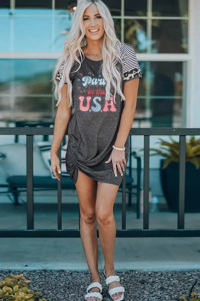 Get Ready to Party in the USA with Our Leopard Striped Sleeve Mini Dress