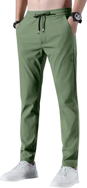 Glide Pants Men Quick Dry Breathable Stretch Work Pants Drawstring Elastic Waist Active Hiking Trousers with Pockets