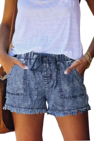 GOLDPKF Womens Jean Shorts for Denim Casual Summer Mid Waist Frayed Stretchy Ripped