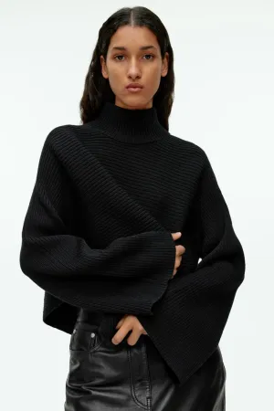 H&M cotton and wool short sweater, black