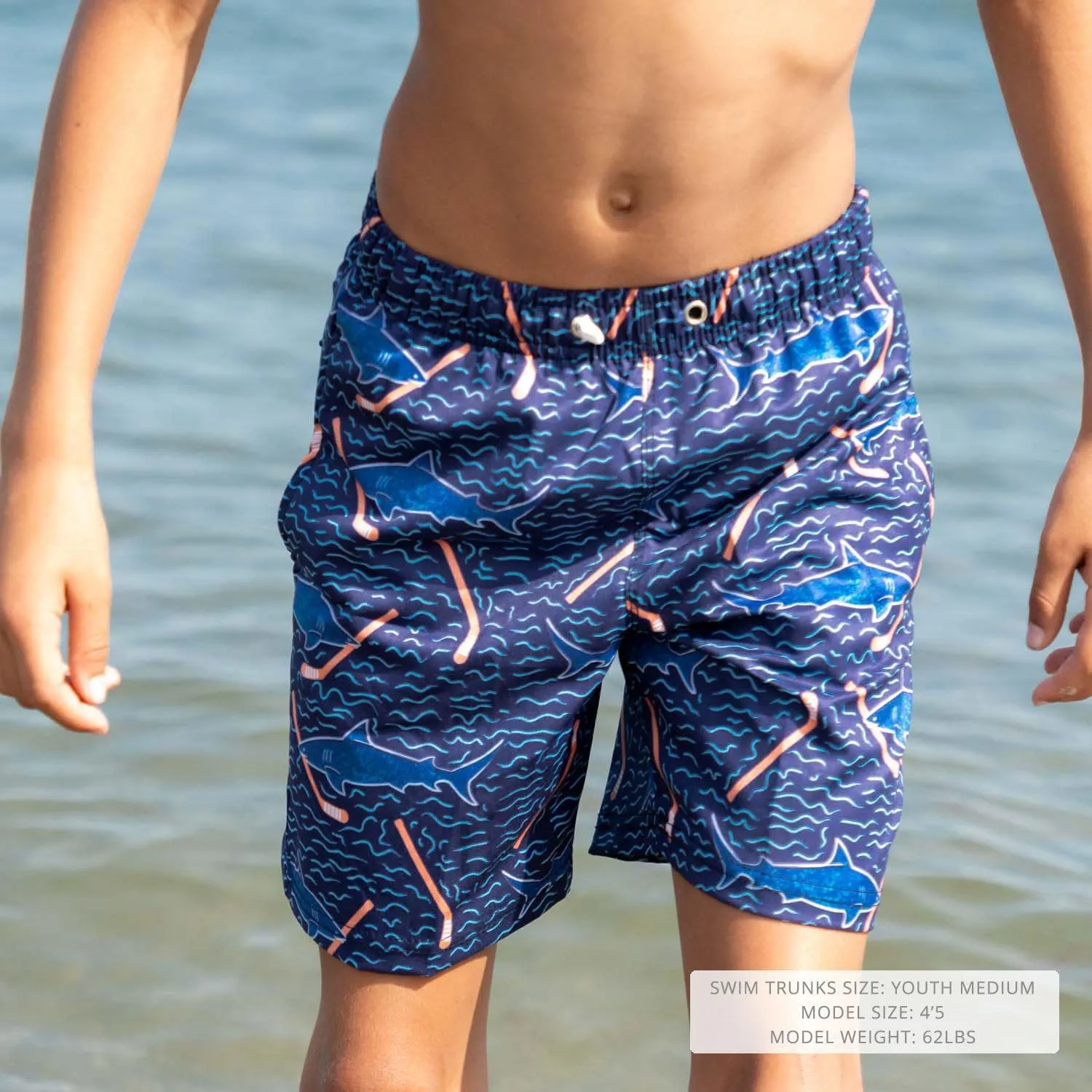 Hockey Swim Trunks | Hockey Shark Attack Board Shorts | Youth & Adult Sizes