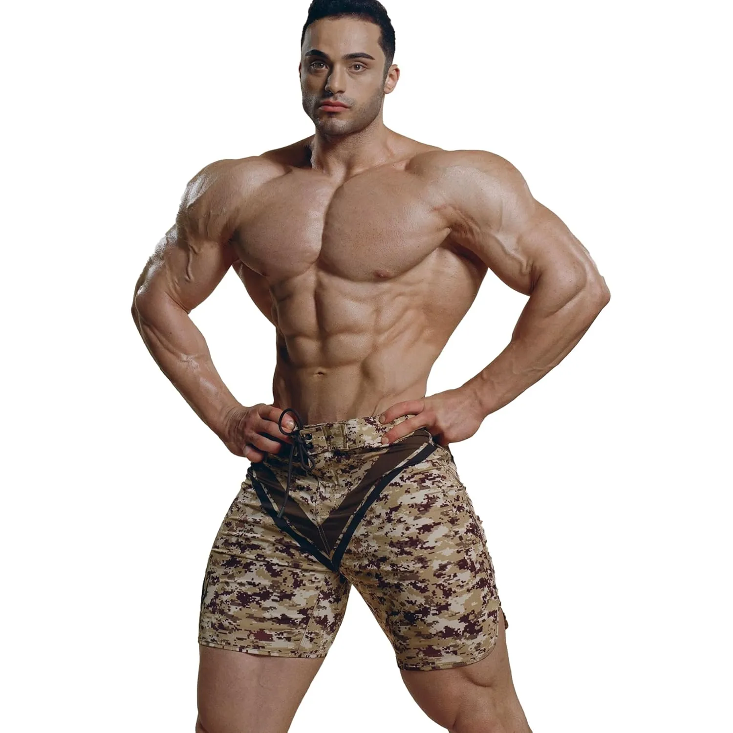 IFBB 15inch Mensphysique Board-Shorts Posing Trunks Competition (Desert) (30)