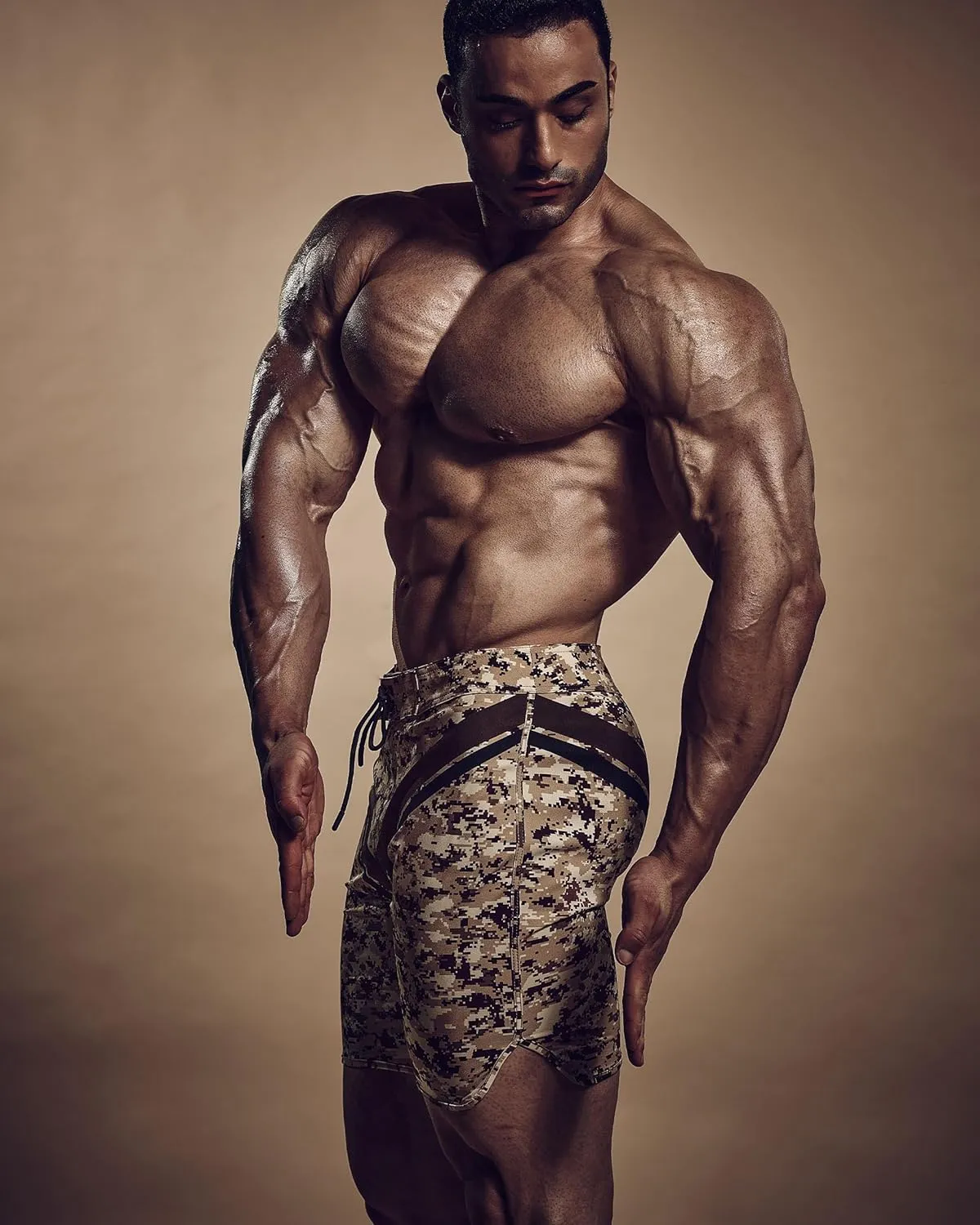 IFBB 15inch Mensphysique Board-Shorts Posing Trunks Competition (Desert) (30)