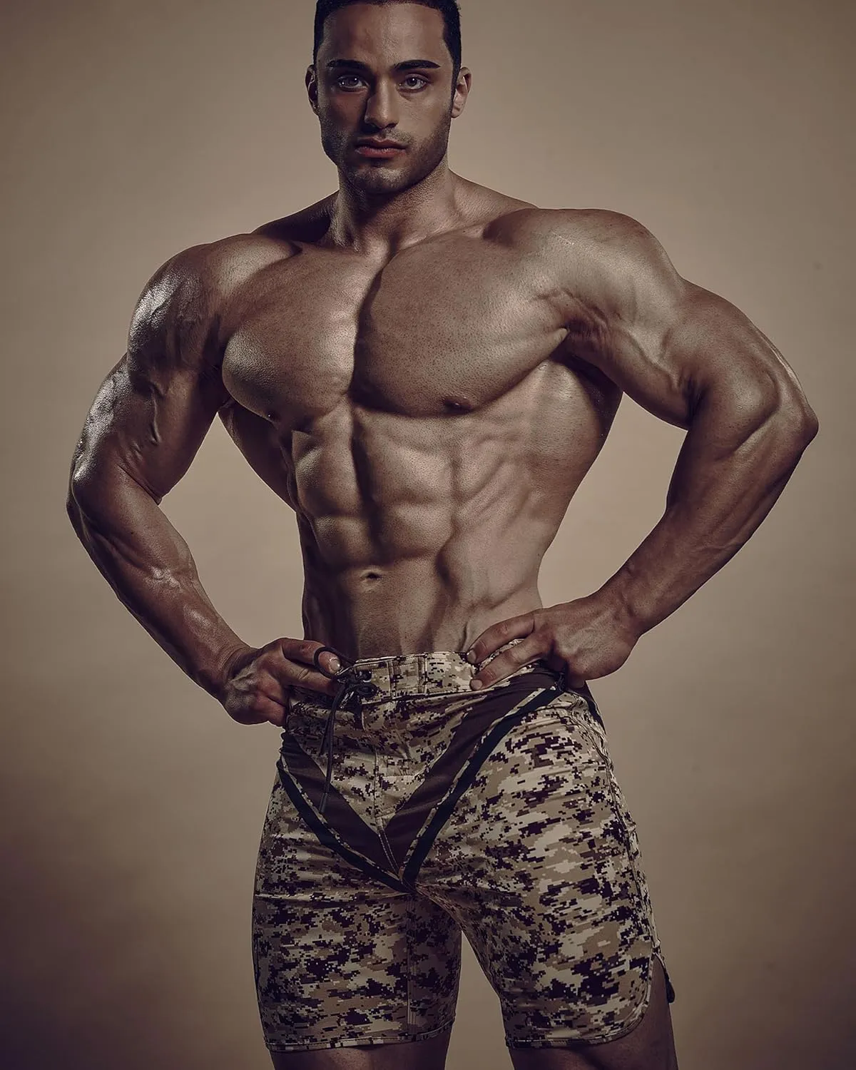 IFBB 15inch Mensphysique Board-Shorts Posing Trunks Competition (Desert) (30)