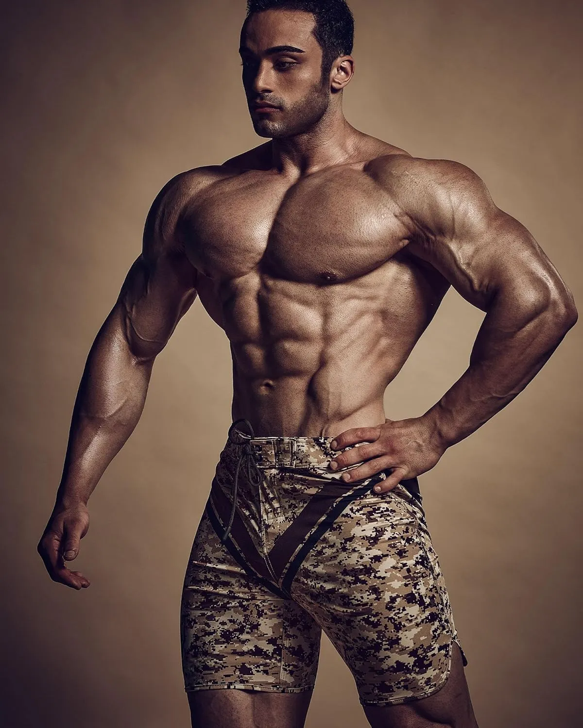 IFBB 15inch Mensphysique Board-Shorts Posing Trunks Competition (Desert) (30)