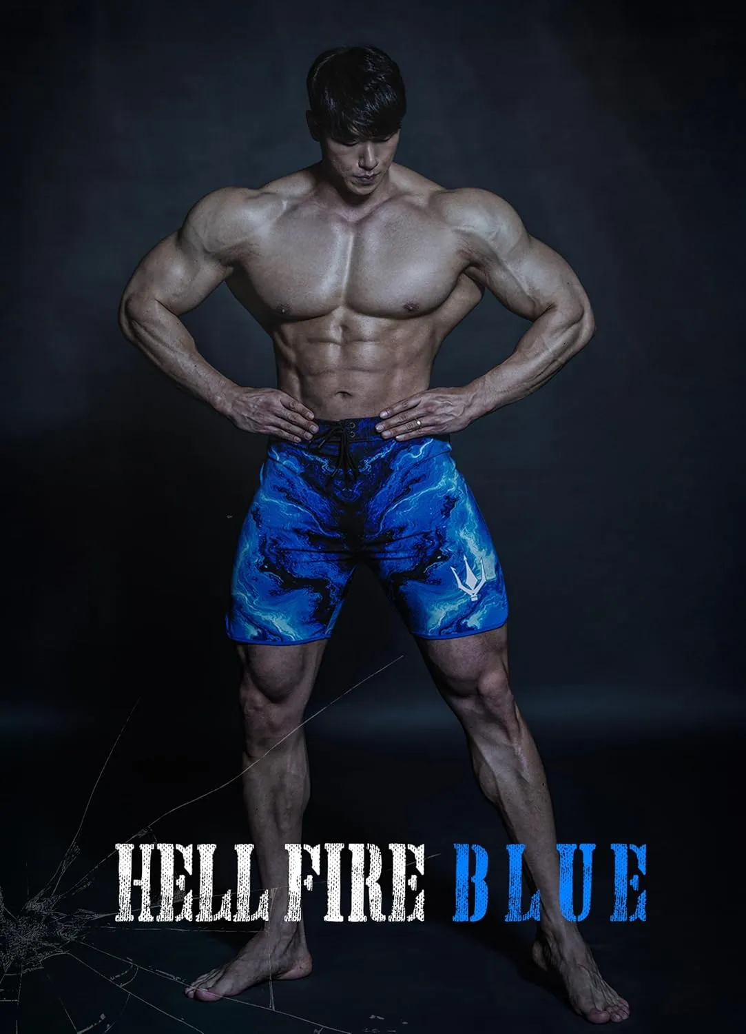 IFBB 15inch Mensphysique Board-Shorts Posing Trunks Competition (Hellfire Blue)