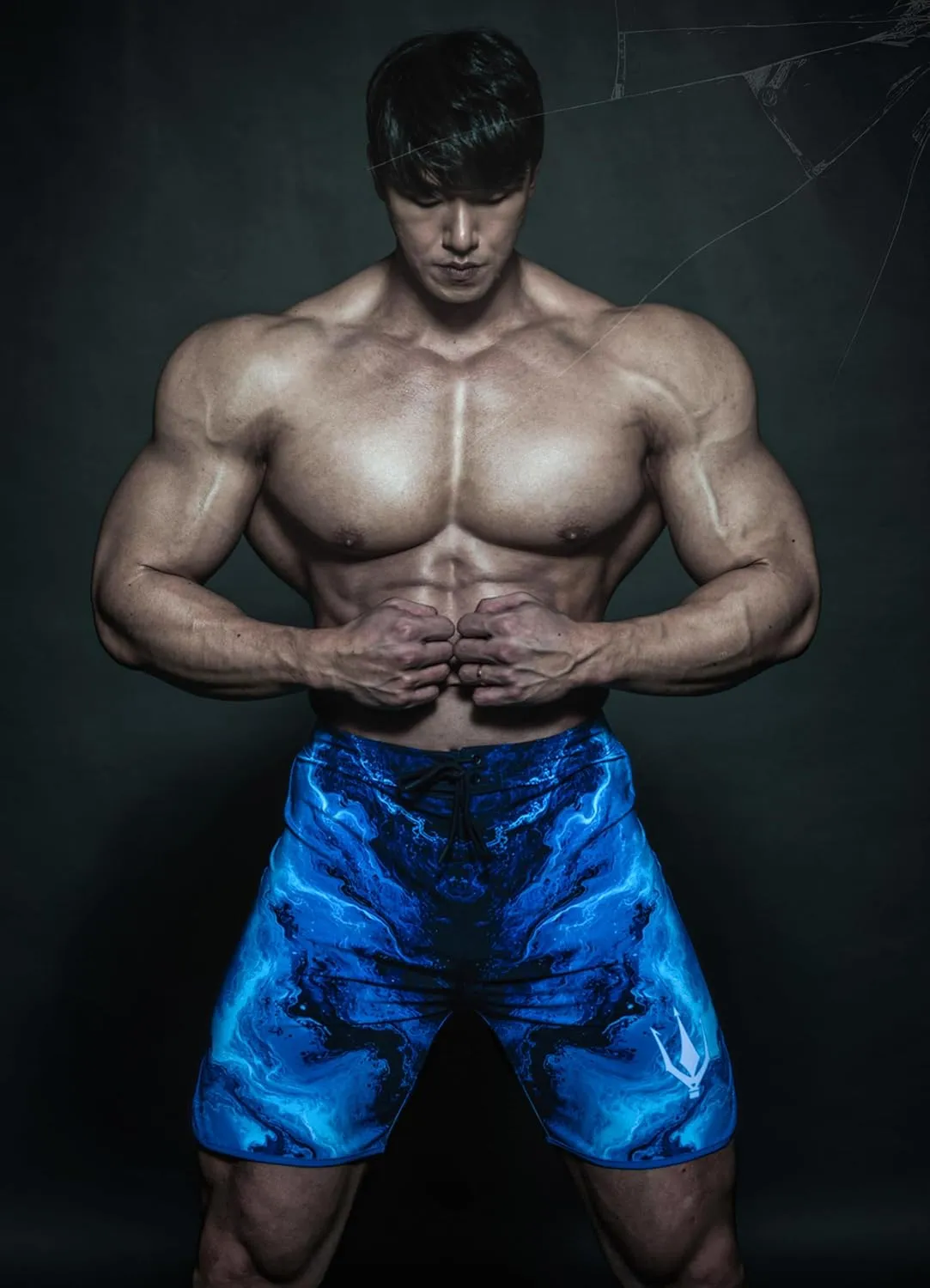 IFBB 15inch Mensphysique Board-Shorts Posing Trunks Competition (Hellfire Blue)
