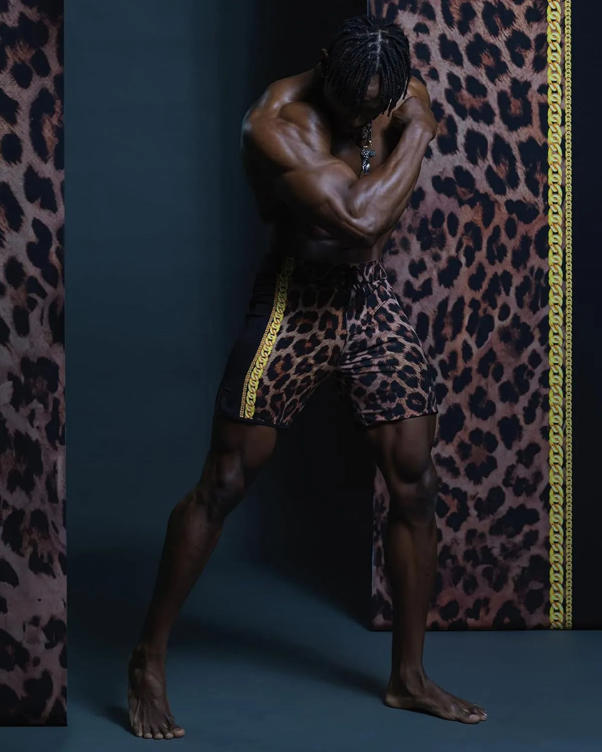 IFBB 15inch Mensphysique Board-Shorts Posing Trunks Competition (Jaguar_Black)