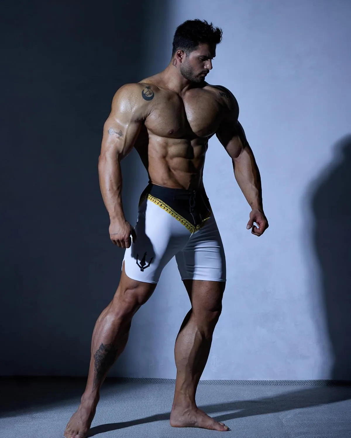 IFBB 15inch Mensphysique Board-Shorts Posing Trunks Competition (Royal Black)