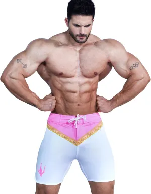 IFBB 15inch Mensphysique Board-Shorts Posing Trunks Competition (Royal Pink)