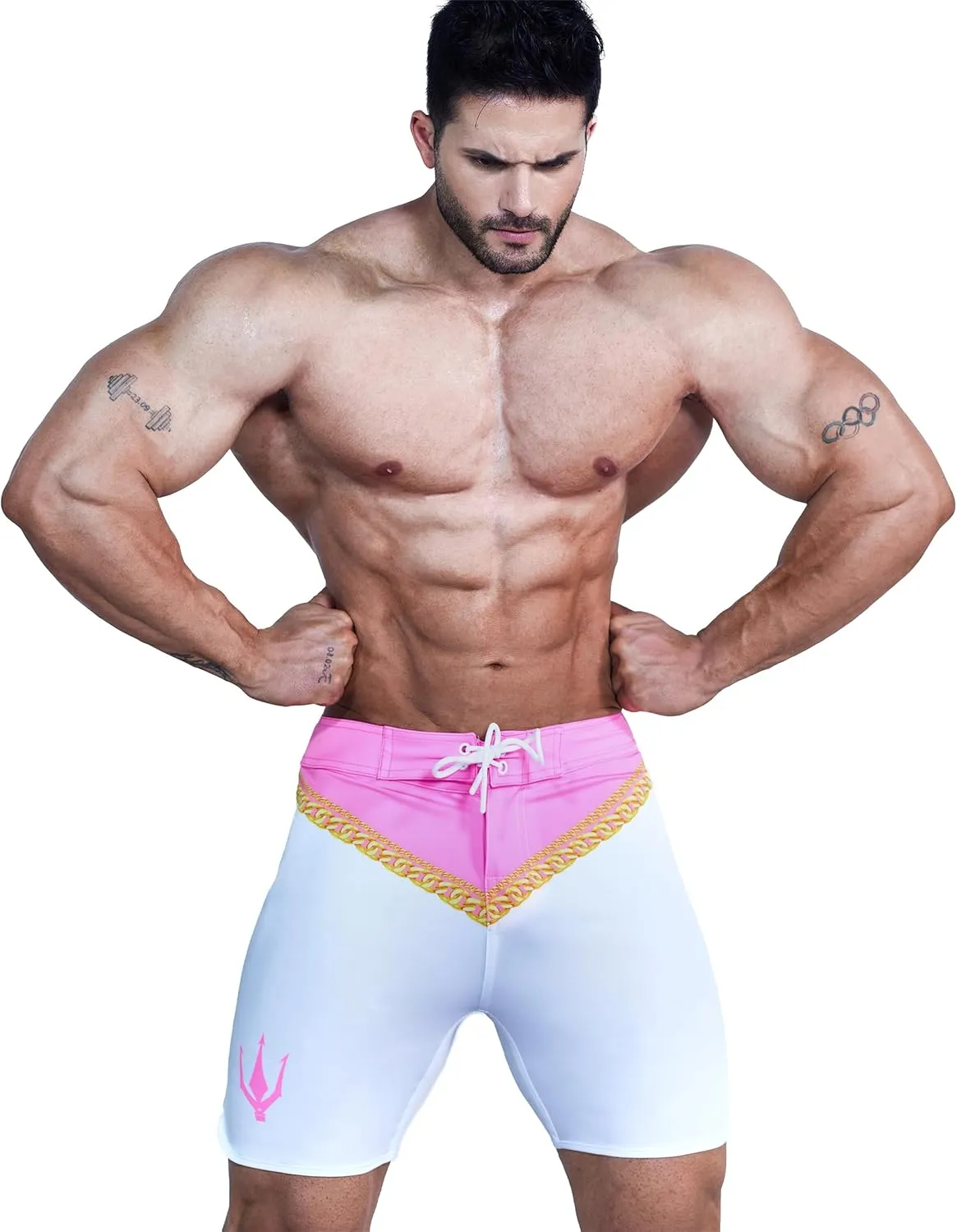 IFBB 15inch Mensphysique Board-Shorts Posing Trunks Competition (Royal Pink)