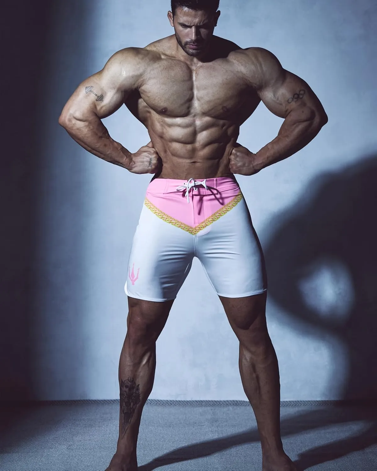 IFBB 15inch Mensphysique Board-Shorts Posing Trunks Competition (Royal Pink)