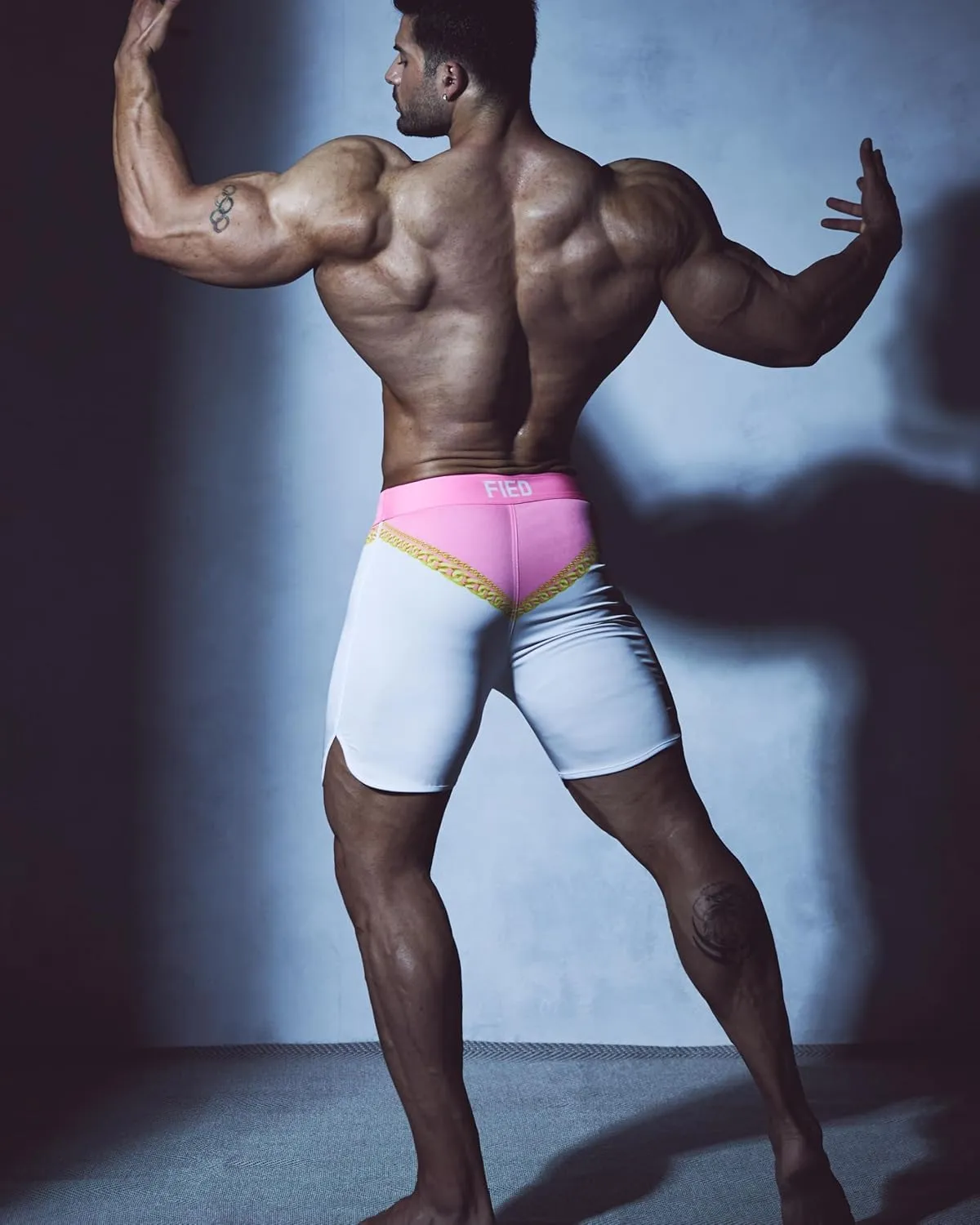 IFBB 15inch Mensphysique Board-Shorts Posing Trunks Competition (Royal Pink)