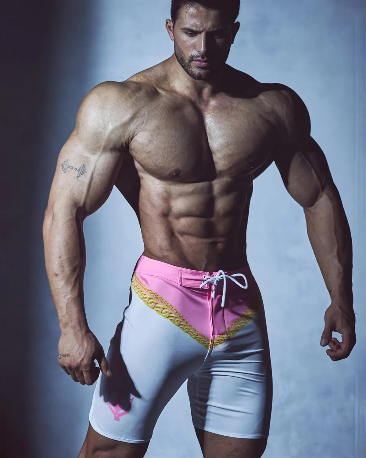 IFBB 15inch Mensphysique Board-Shorts Posing Trunks Competition (Royal Pink)