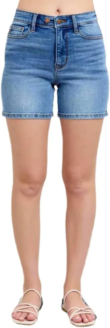 Judy Blue Double Button Mid Rise Denim Shorts