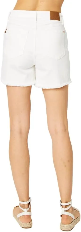 Judy Blue High Waist Rigid Magic Destroy White Denim Shorts