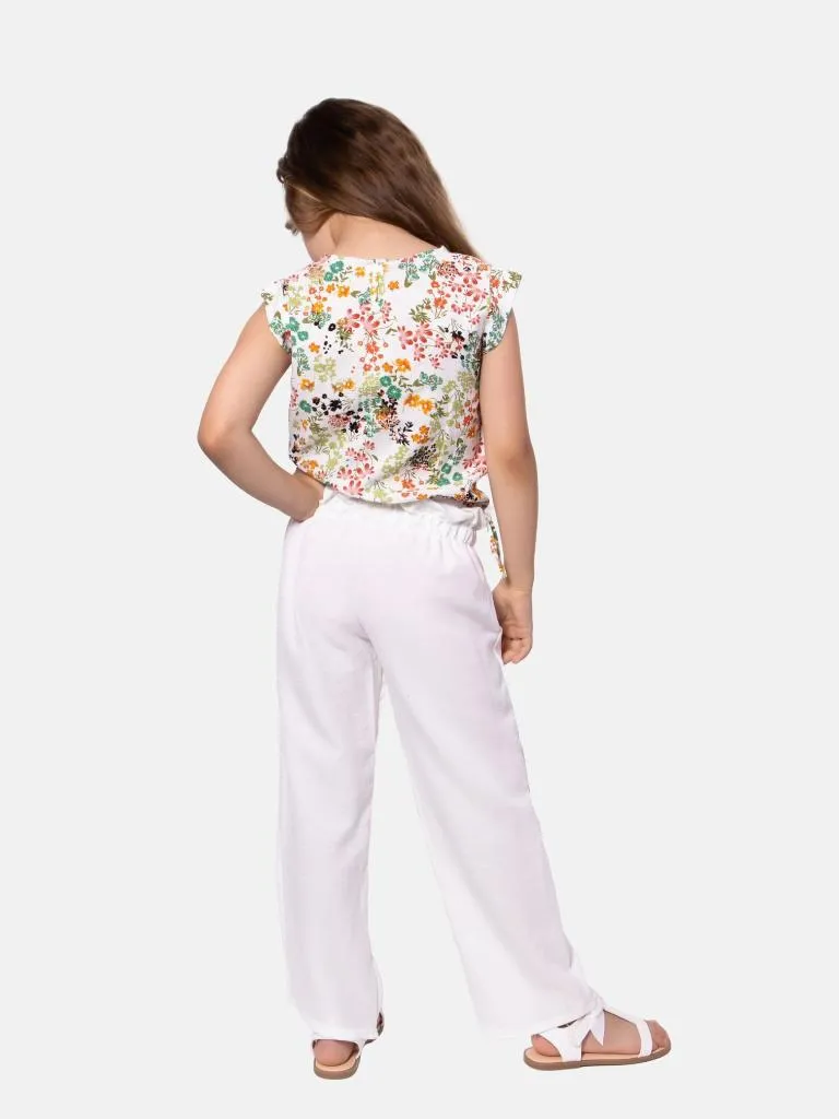 Junior Girl Vanessa French Collection Floral Printed Top and Pants Set - White