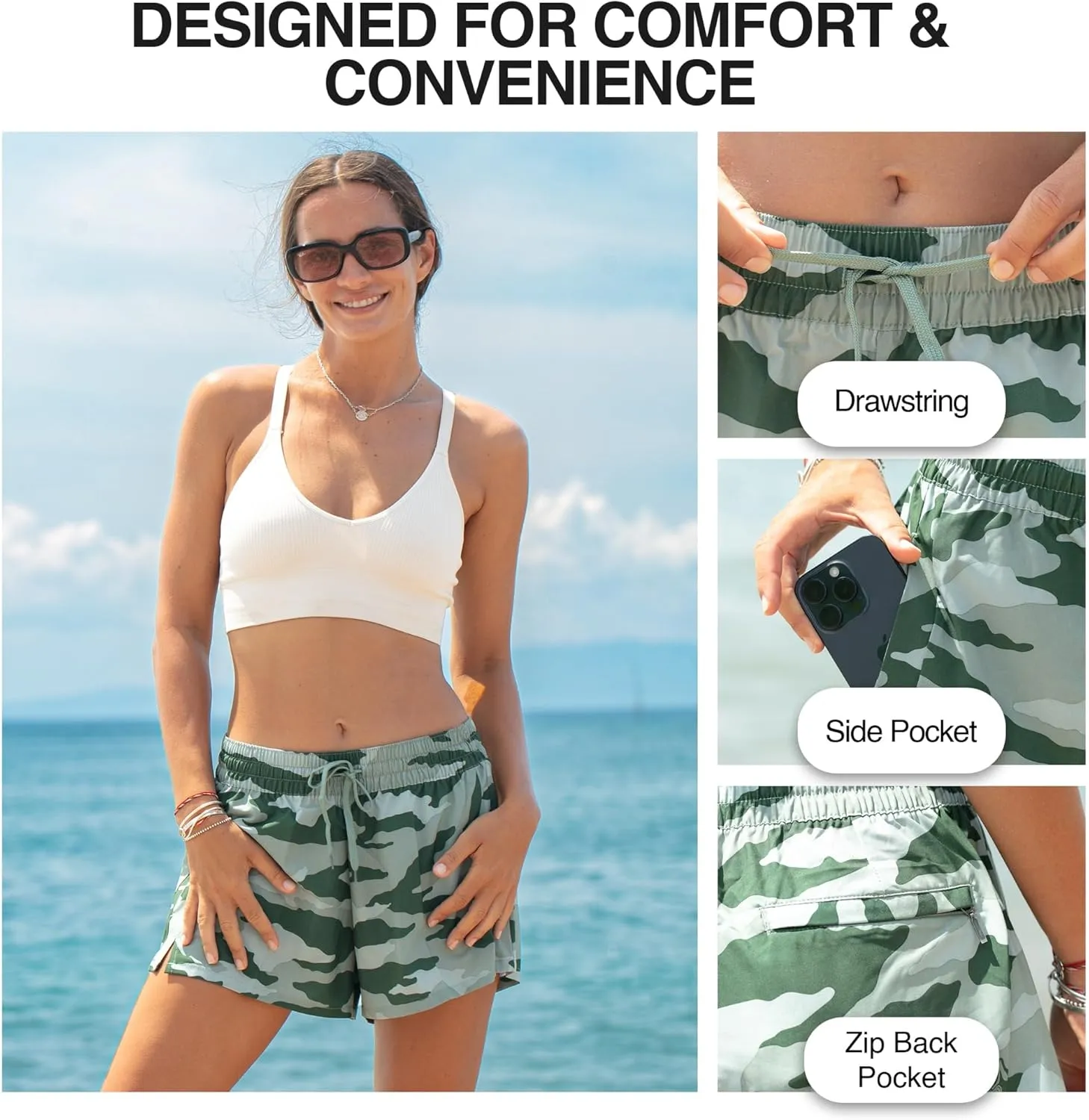 Kanu Surf Women's Darren Swim UPF 50  Quick-Dry Stretch Gym Shorts 2 Side Back Zipper Pocket