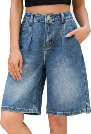 Kedera Women's Baggy Denim Shorts Loose Bermuda Trendy High Waisted Casual Y2K Jeans Short