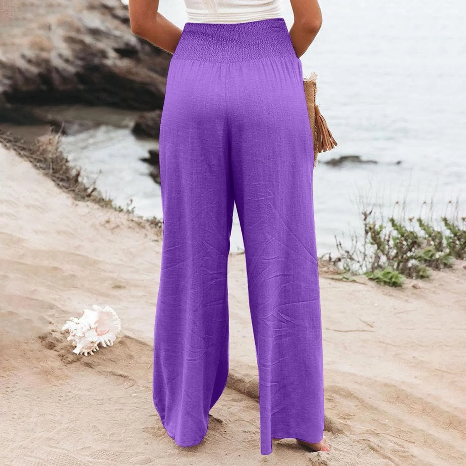 Linen Palazzo Pants for Women 2025 Summer Casual Loose Wide Leg Lounge Pant Beach Travel Vacation Outfits