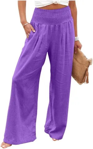 Linen Palazzo Pants for Women 2025 Summer Casual Loose Wide Leg Lounge Pant Beach Travel Vacation Outfits