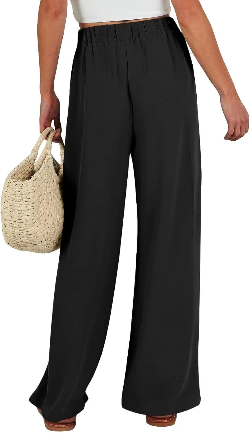 Linen Palazzo Pants for Women Dressey Casual 2025 Vacation Flowy Summer Beach Pants Trendy Tie Knot Wide Leg Trousers