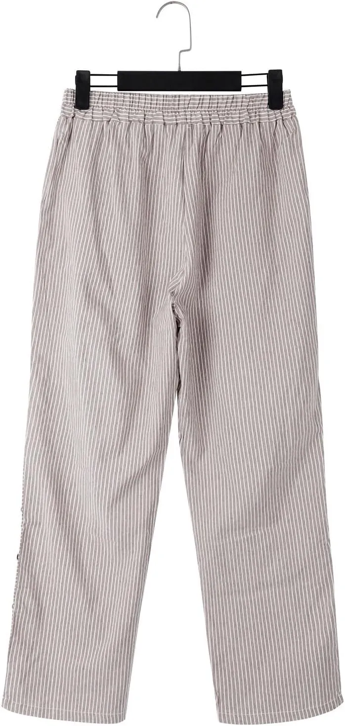 Linen Pants for Women 2025 Trendy Striped Spring Summer Casual Pants High Waist Straight Leg Trousers with Pockets