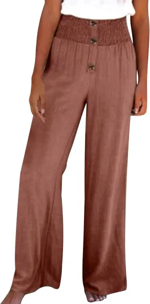 Linen Pants for Women Casual Flowy Loose Fit Wide Leg Trousers Summer High Waisted Beach Palazzo Pants with Pockets
