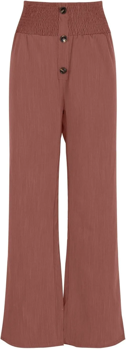 Linen Pants for Women Casual Flowy Loose Fit Wide Leg Trousers Summer High Waisted Beach Palazzo Pants with Pockets