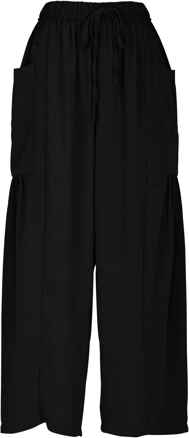 Linen Pants for Women Fashion 2025 Casual Lightweight Drawstring Elastic Waist Pants Solid Trousers with Pockets