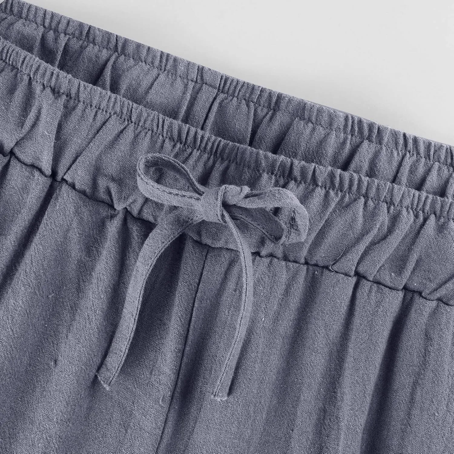Linen Pants for Women Summer Beach Wide Leg Lounge Pant Elastic Drawstring Casual Trousers with Pockets