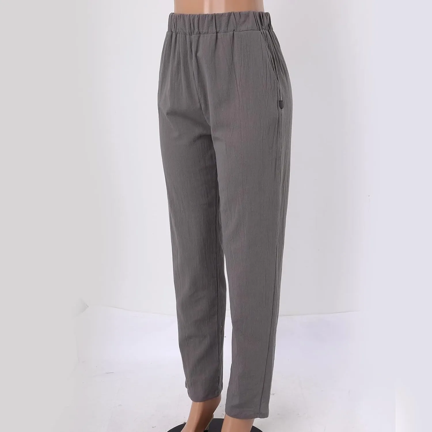 Linen Pants for Women Summer Casual Loose Beach Pant Lightweight High Waist Cropped Baggy Trousers with Pockets