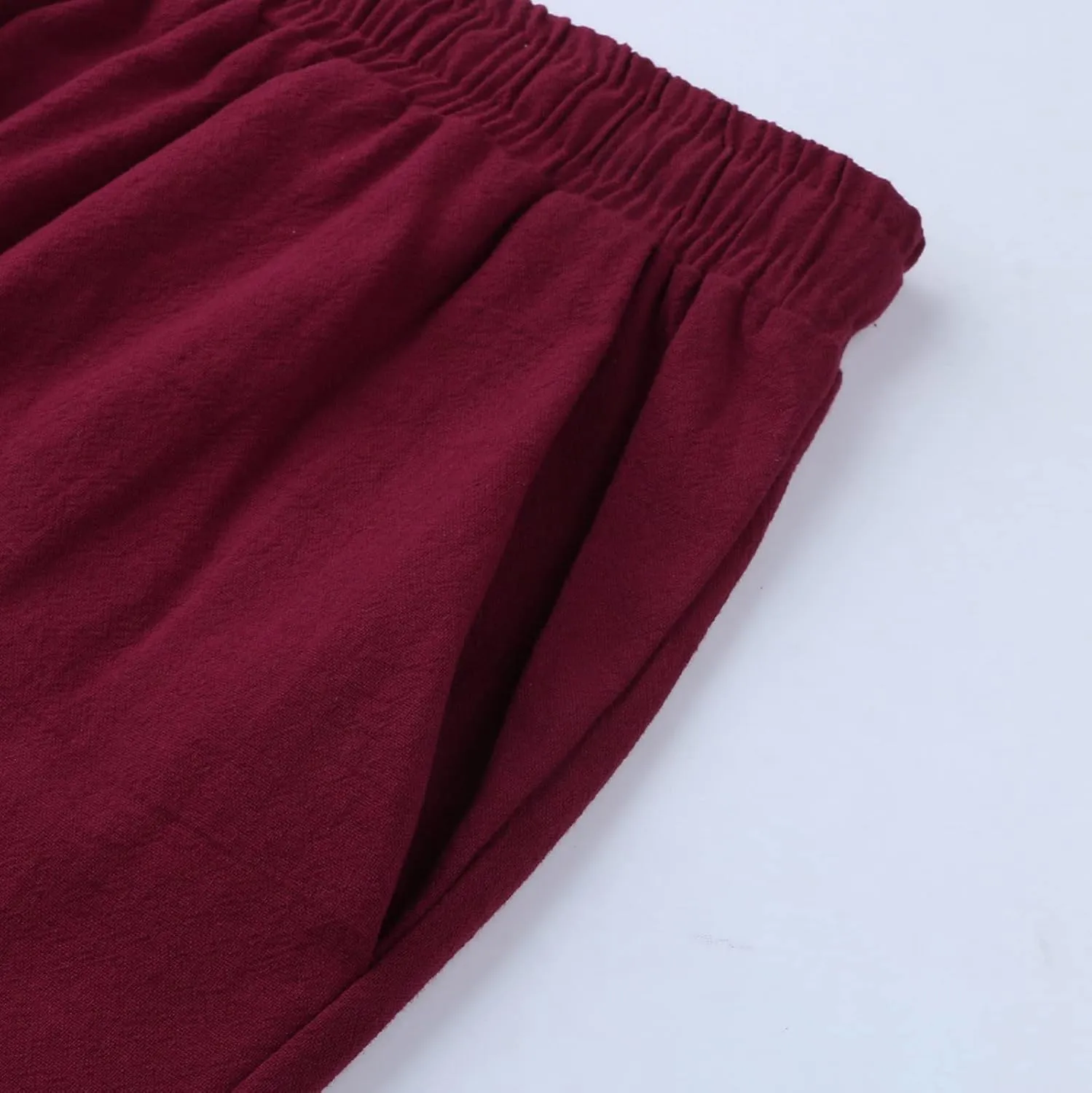 Linen Pants for Women Summer Casual Solid Color Loose Fit Palazzo Trousers Stretch Wide Leg Pants Cropped Pants