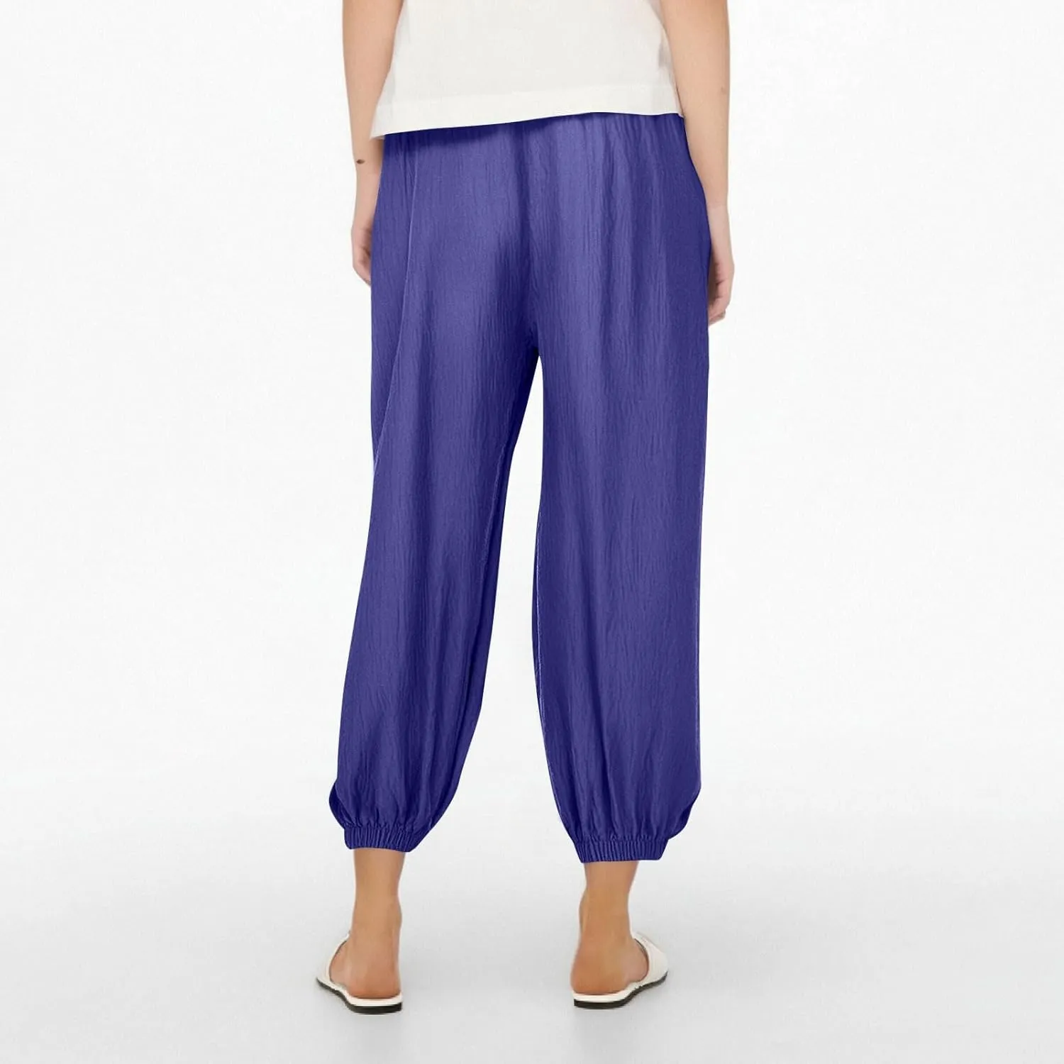 Linen Pants for Women Wide Leg Elastic Waist Pant Casual Loose Cotton Linen Palazzo Cropped Trousers with Pockets