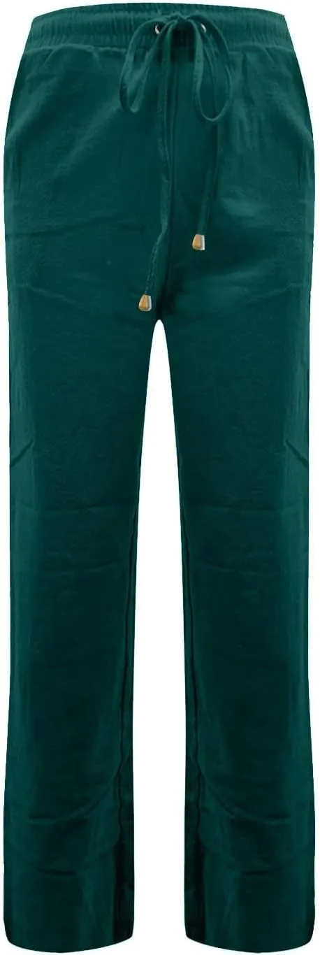 Linen Pants Women 2025 Summer Drawstring Pants Casual Loose Wide Leg Lounge Pants for Beach Travel Vacation