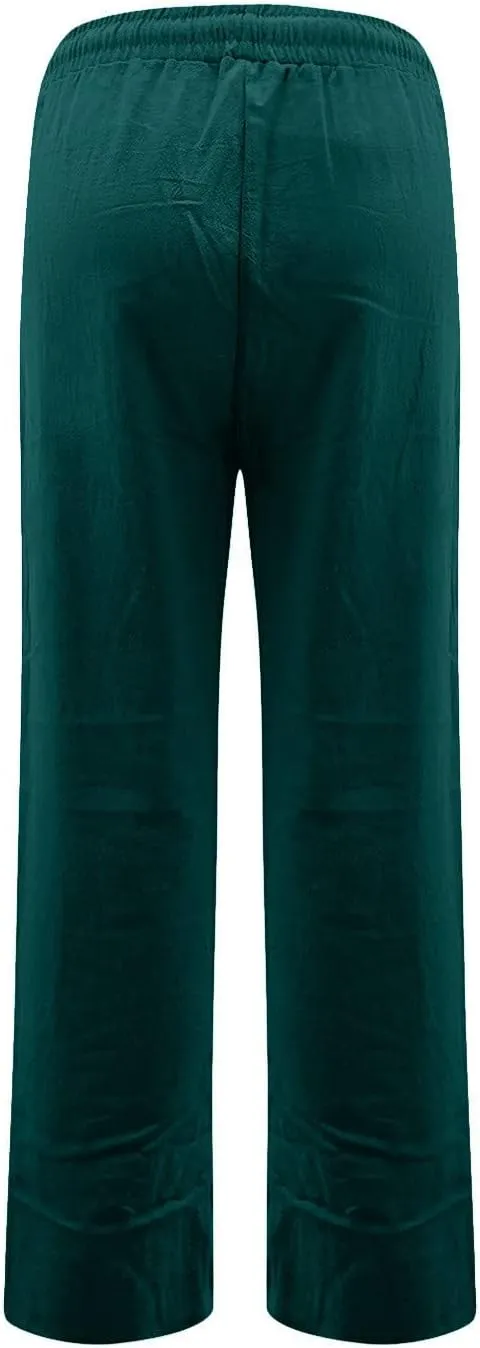 Linen Pants Women 2025 Summer Drawstring Pants Casual Loose Wide Leg Lounge Pants for Beach Travel Vacation