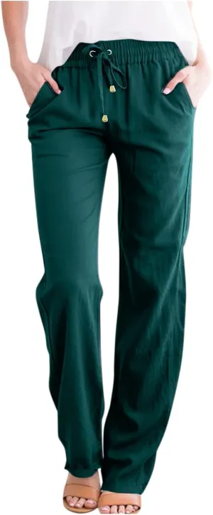 Linen Pants Women 2025 Summer Drawstring Pants Casual Loose Wide Leg Lounge Pants for Beach Travel Vacation