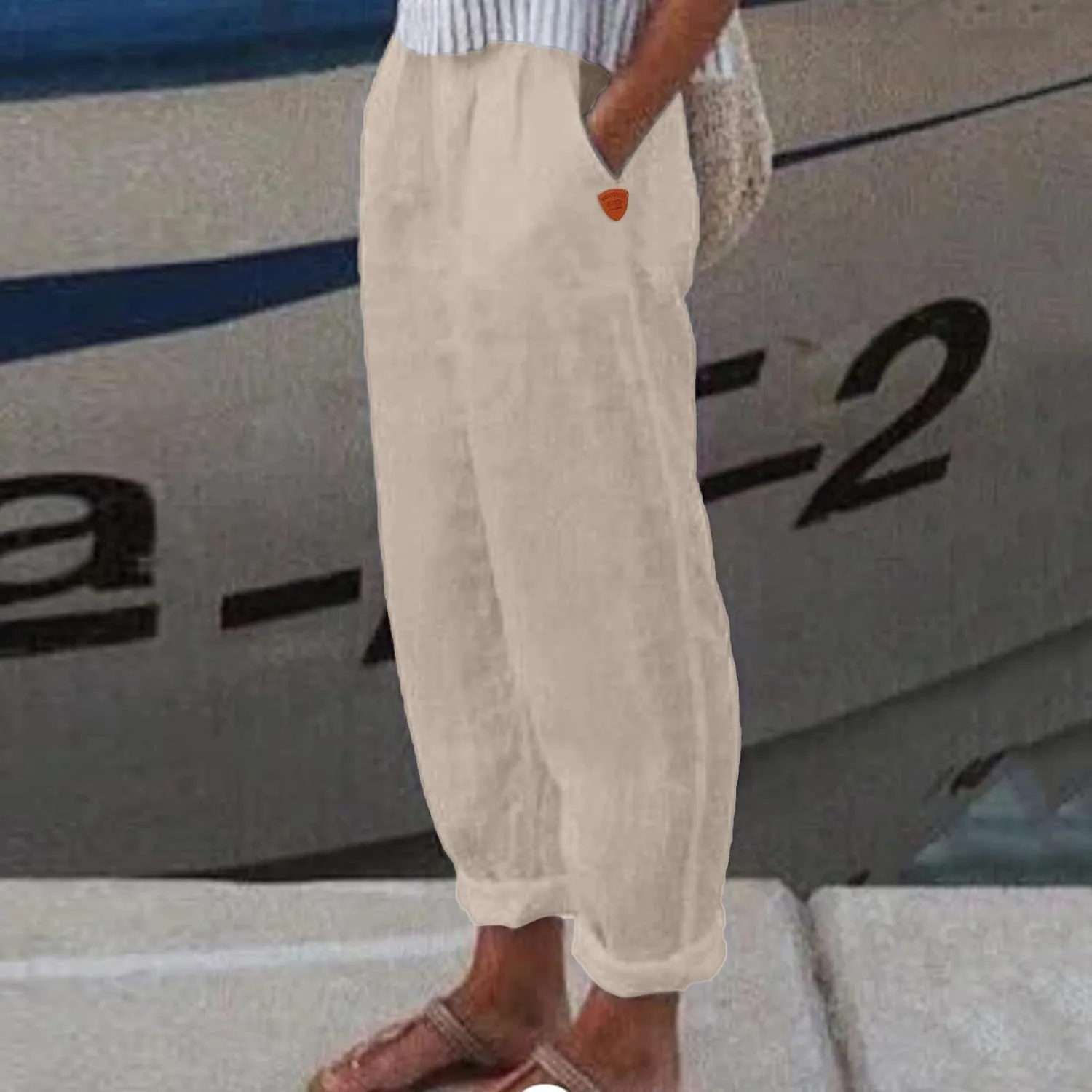 Linen Pants Women Summer Wide Leg Casual Summer High Waisted Lightweight Lounge Slacks Beach Baggy Loose Trousers