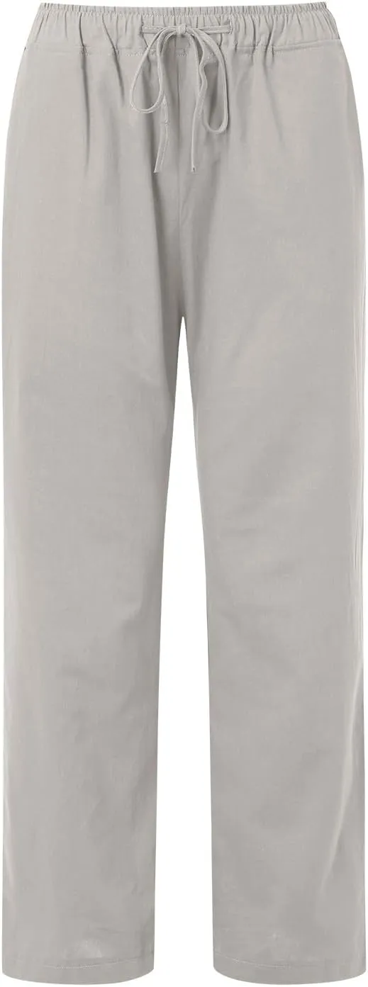 Linen Pants Women Summer,2025 Wide Leg Casual Cotton Linen Pants High Waisted Drawstring Lounge Pants Beach Trousers