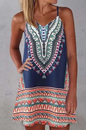 Long Strap Graceful Print Dress