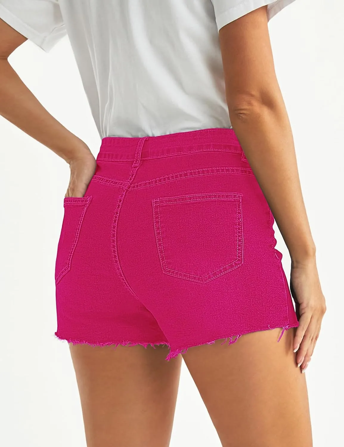 Luvamia Women's High Waisted Distressed Denim Shorts, Blue, Size X-Small to XX-Large