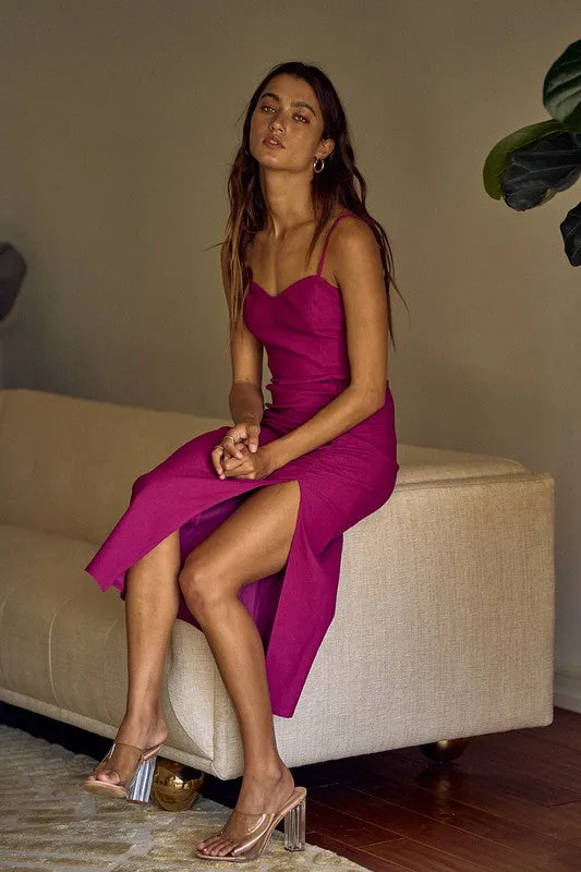 Magenta Sweetheart Neck Side Ruching Dress