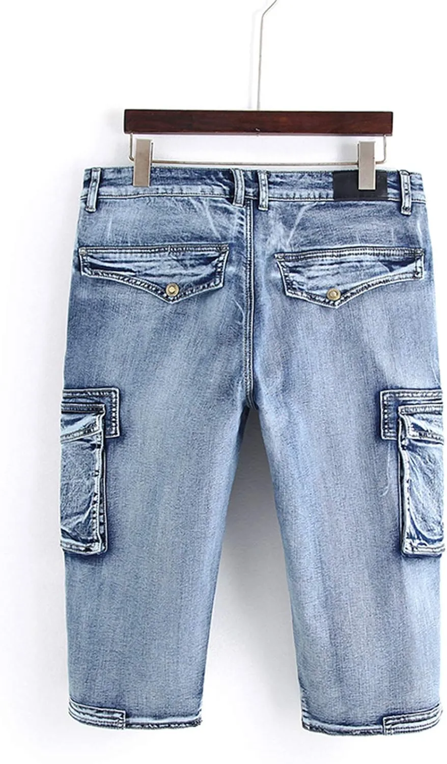 Men`s 3/4 Cargo Denim Shorts Biker Jeans with Multi Pockets