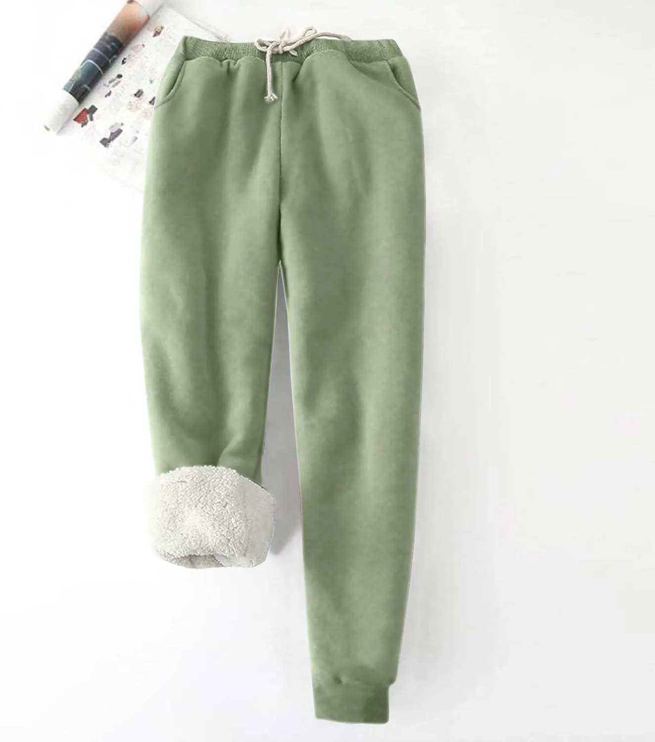 Mens Casual Fleece Pants Relaxed Fit Stretch Waist Warm Sweatpants Plus Size Soft Comfy Winter Lounge Pants with Pockets