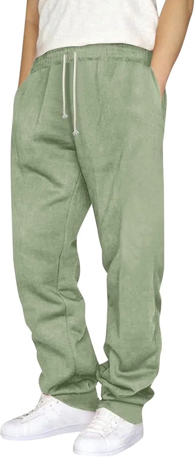 Mens Casual Fleece Pants Relaxed Fit Stretch Waist Warm Sweatpants Plus Size Soft Comfy Winter Lounge Pants with Pockets