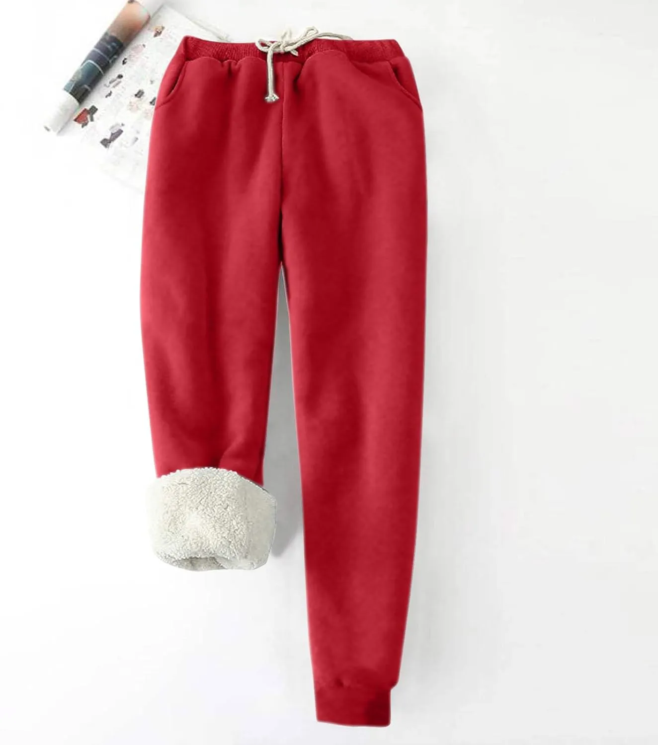 Mens Casual Fleece Pants Relaxed Fit Stretch Waist Warm Sweatpants Plus Size Soft Comfy Winter Lounge Pants with Pockets