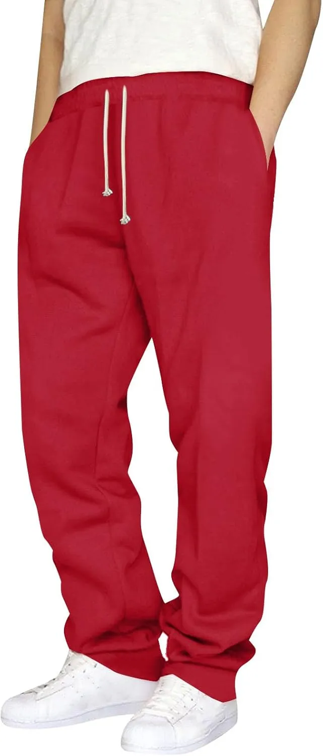 Mens Casual Fleece Pants Relaxed Fit Stretch Waist Warm Sweatpants Plus Size Soft Comfy Winter Lounge Pants with Pockets