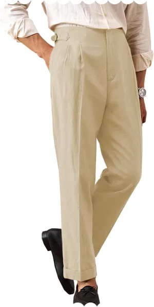 Men's Casual Linen Pants Beach Summer Pant Lightweight Linen Trousers Suit Pants