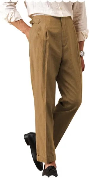 Men's Casual Linen Pants Beach Summer Pant Lightweight Linen Trousers Suit Pants